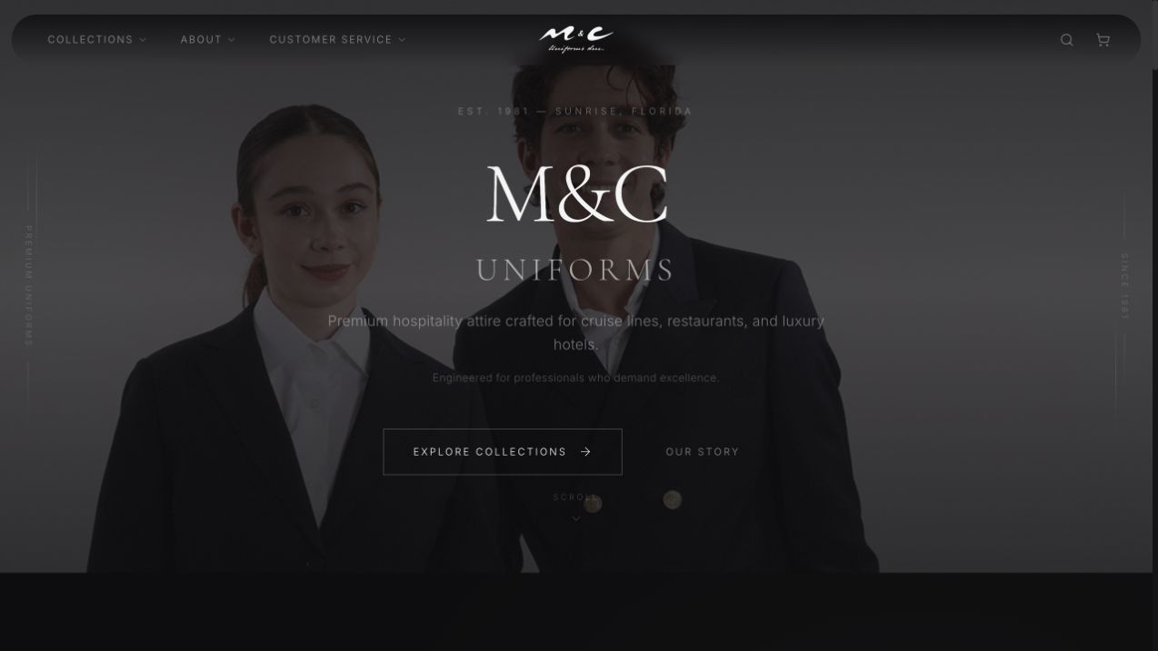 M&C Uniforms live website homepage